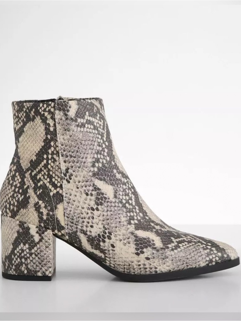 Madden Girl Snake-Print Block Heel Ankle Boot - Beige/Black